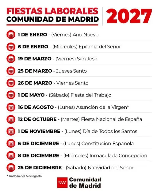 calendario laboral madrid region 2027